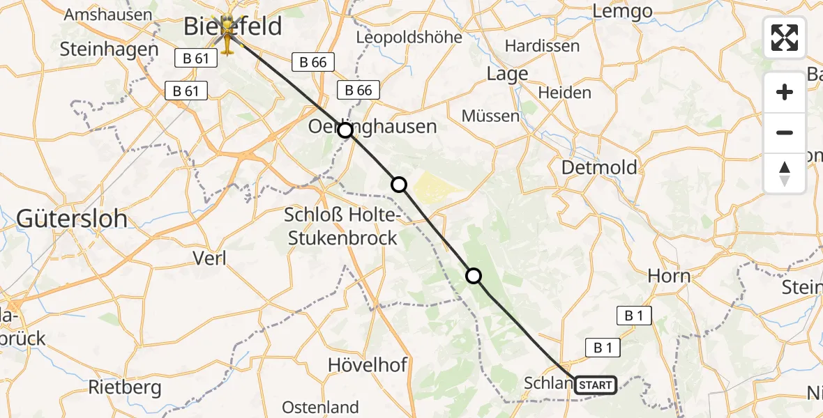 Flugroute Rettungshubschrauber Schlangen - Bielefeld, 04 August 2026, 20:07