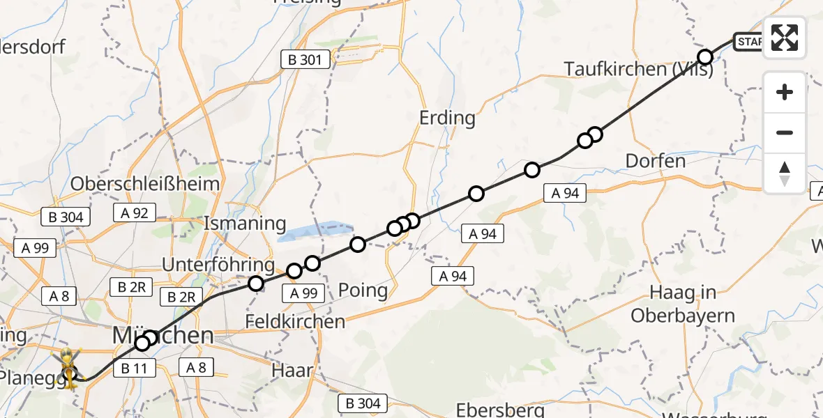Flugroute Rettungshubschrauber Velden - DRF Air Rescue München Hubschrauberlandeplatz, 04 August 2026, 20:40