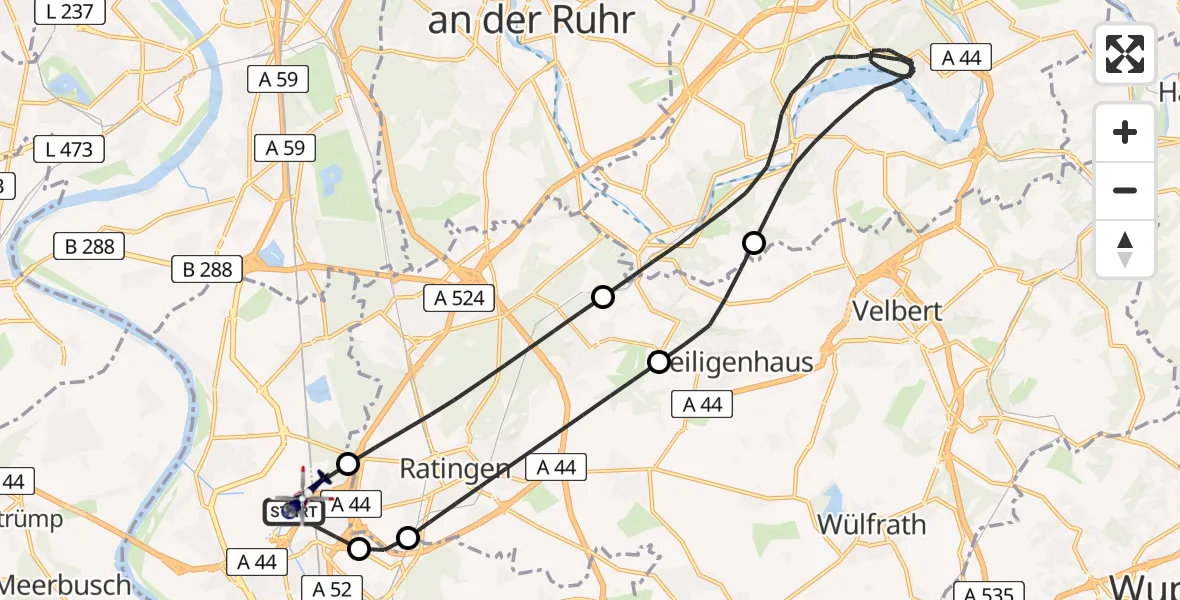 Flugroute Polizeihubschrauber Düsseldorf Flughafen - Düsseldorf Flughafen, 04 August 2026, 21:01