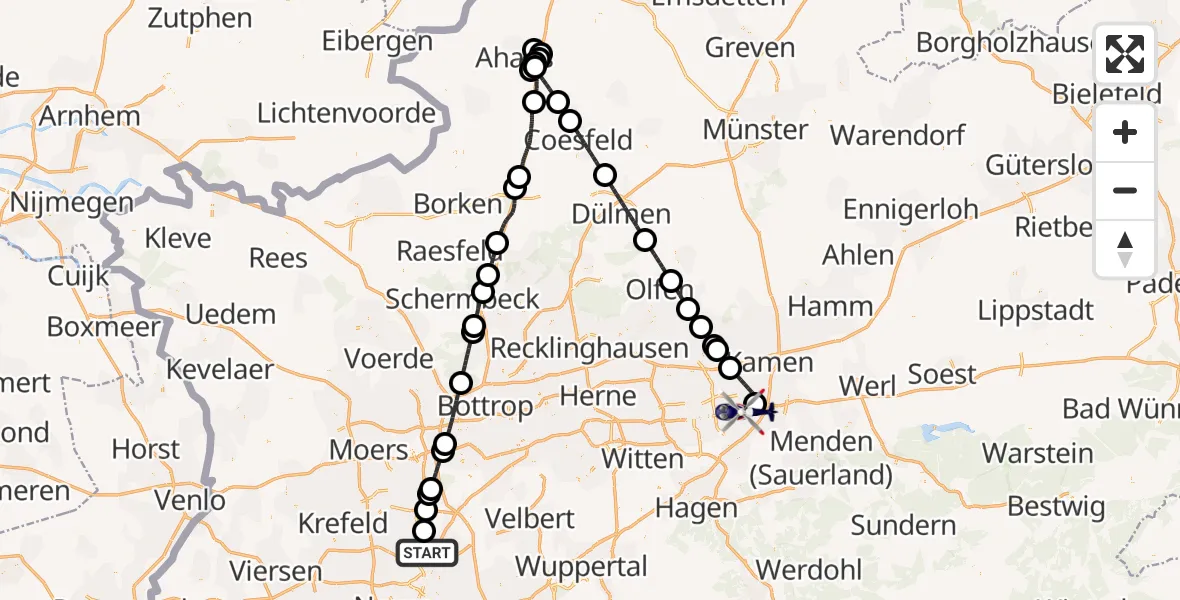 Flugroute Polizeihubschrauber Düsseldorf Flughafen - Dortmund Flughafen, 04 August 2026, 21:47