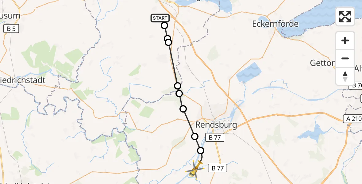 Flugroute Ambulanzhubschrauber Dannewerk - Hörsten, 04 August 2026, 22:35