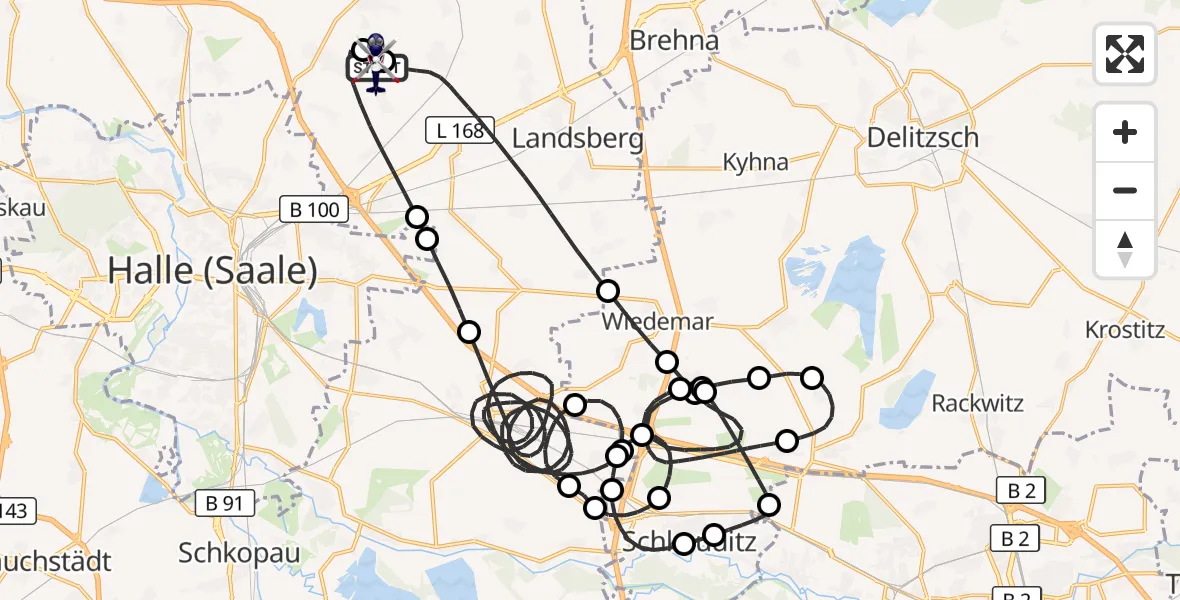 Flugroute Polizeihubschrauber Halle-Oppin Flugplatz - Halle-Oppin Flugplatz, 04 August 2026, 23:28