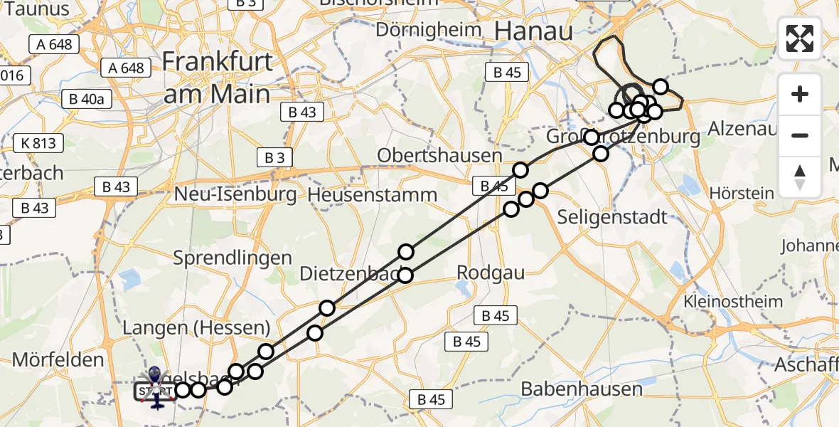 Flugroute Polizeihubschrauber Flughafen Frankfurt-Egelsbach - Flughafen Frankfurt-Egelsbach, 05 August 2026, 00:11
