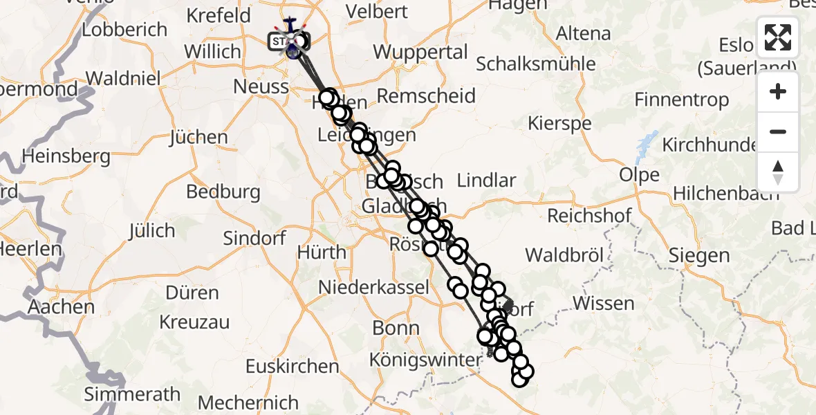 Flugroute Polizeihubschrauber Düsseldorf Flughafen - Düsseldorf Flughafen, 05 August 2026, 01:13