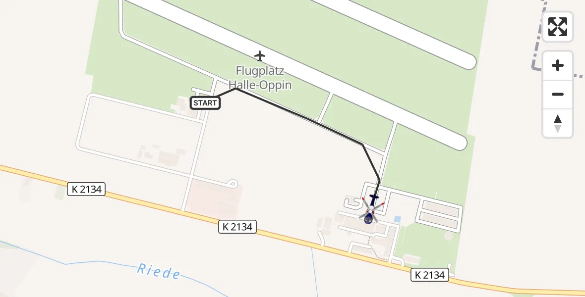 Flugroute Polizeihubschrauber Halle-Oppin Flugplatz - Halle-Oppin Flugplatz, 05 August 2026, 01:21