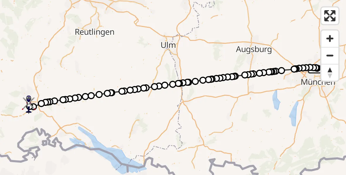 Flugroute Polizeihubschrauber Oberschleißheim - Donaueschingen-Villingen Flugplatz, 05 August 2026, 01:48