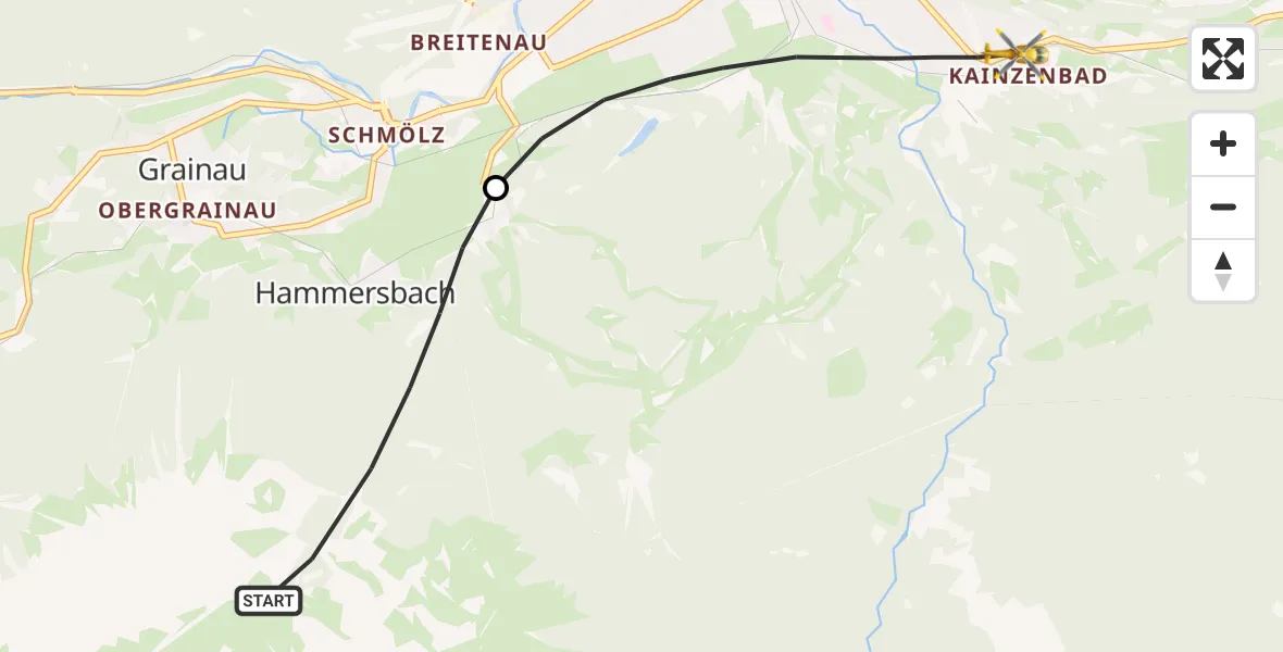 Flugroute Rettungshubschrauber Grainau - Garmisch-Partenkirchen Clinic Hubschrauberlandeplatz, 05 August 2026, 02:42