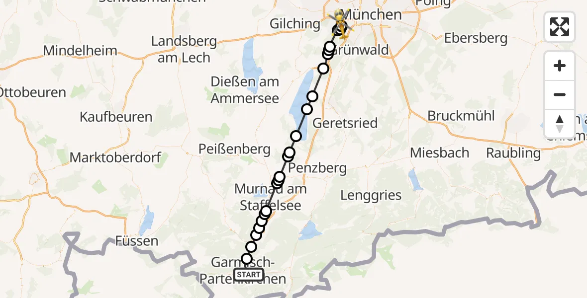 Flugroute Rettungshubschrauber Garmisch-Partenkirchen - DRF Air Rescue München Hubschrauberlandeplatz, 05 August 2026, 03:06