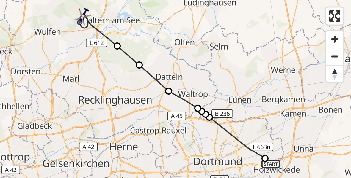 Flugroute Polizeihubschrauber Dortmund Flughafen - Haltern am See, 05 August 2026, 05:21