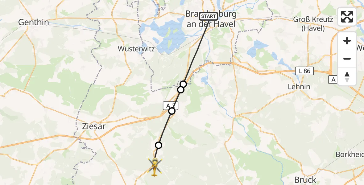 Flugroute Rettungshubschrauber Brandenburg an der Havel - Gräben, 05 August 2026, 05:23