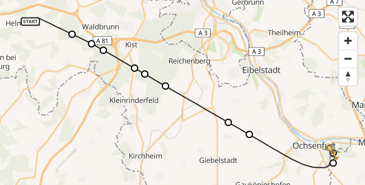 Flugroute Rettungshubschrauber Helmstadt - Ochsenfurt Hospital, 05 August 2026, 05:32