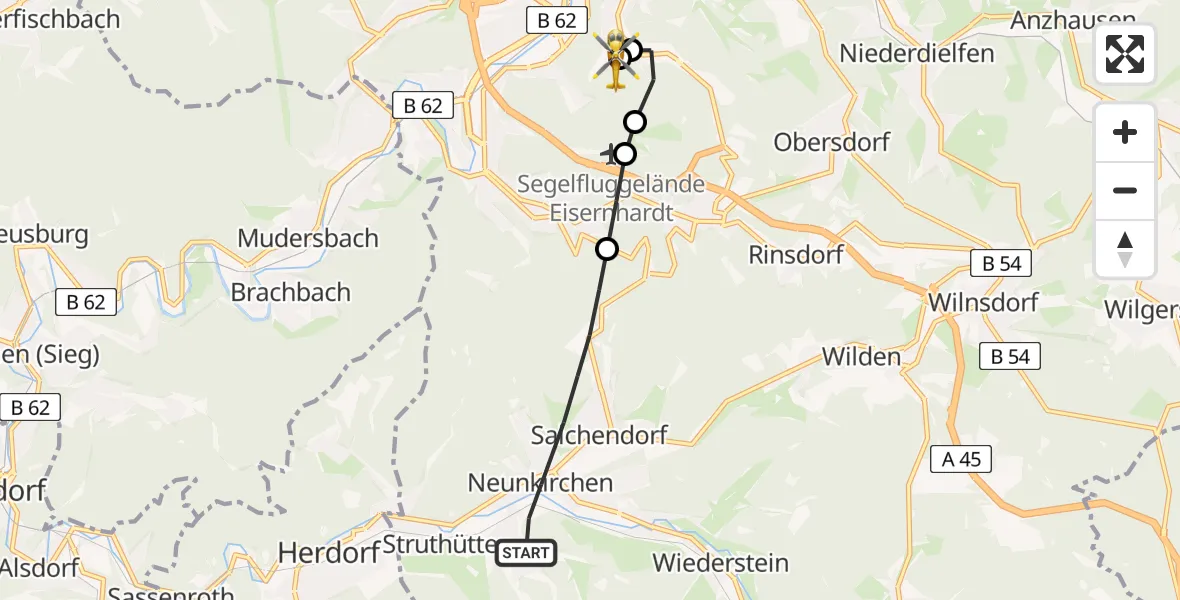Flugroute Rettungshubschrauber Neunkirchen - Evangelisches Jung-Stilling Hospital, 05 August 2026, 05:43