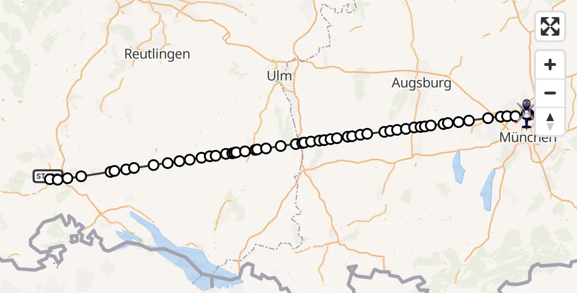 Flugroute Polizeihubschrauber Donaueschingen-Villingen Flugplatz - Oberschleißheim, 05 August 2026, 06:03