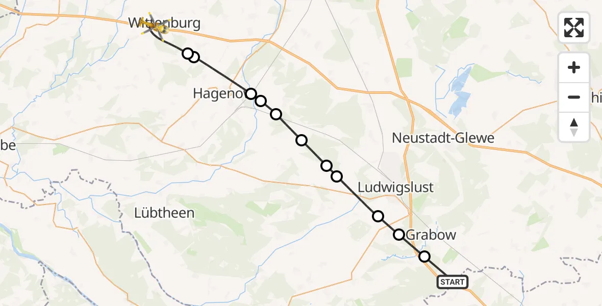 Flugroute Rettungshubschrauber Kremmin - Wittenburg, 05 August 2026, 06:19
