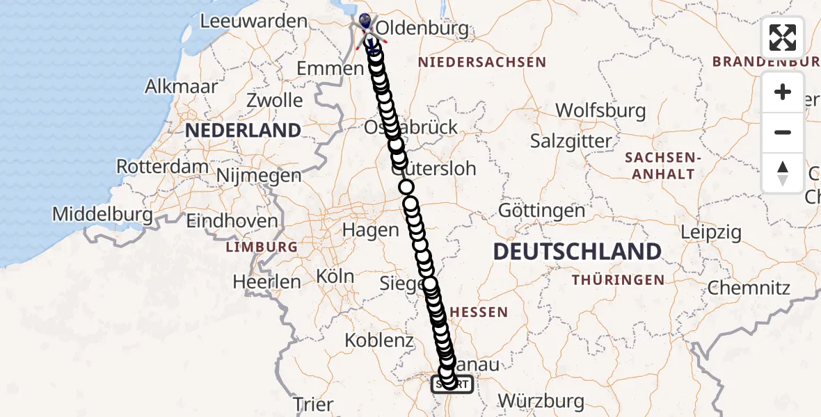 Flugroute Polizeihubschrauber Flughafen Frankfurt-Egelsbach - Papenburg, 05 August 2026, 06:23