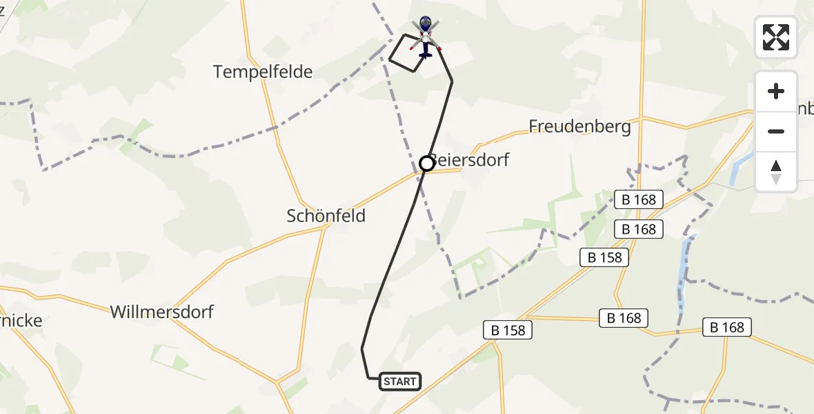 Flugroute Polizeihubschrauber Werneuchen - Beiersdorf-Freudenberg, 05 August 2026, 06:32