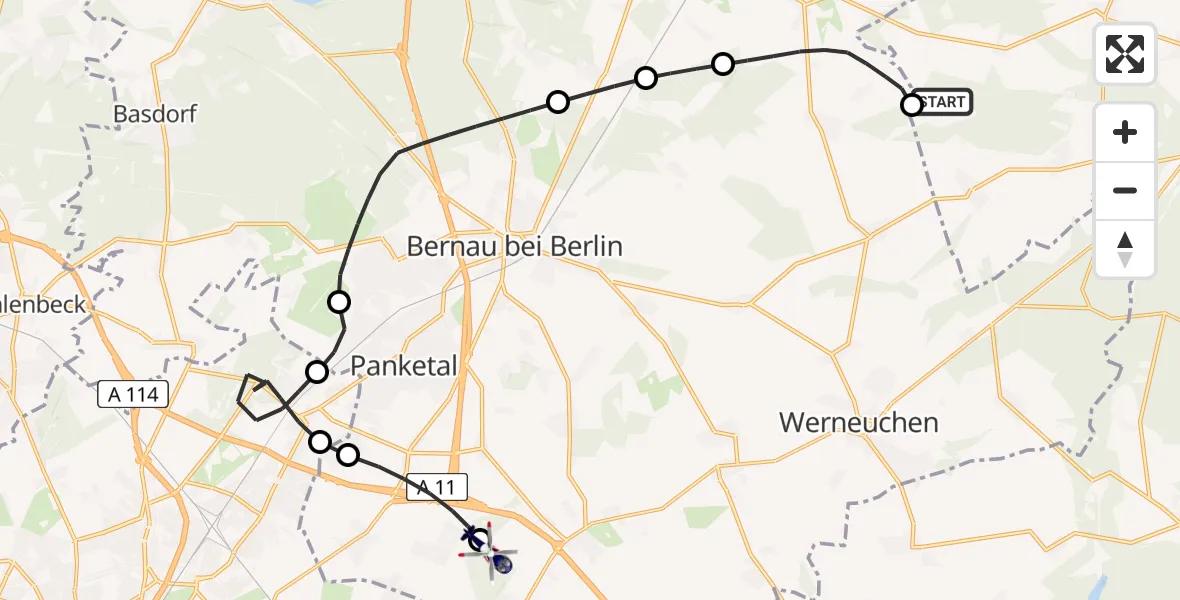 Flugroute Polizeihubschrauber Beiersdorf-Freudenberg - Ahrensfelde Hubschrauberlandeplatz, 05 August 2026, 06:36