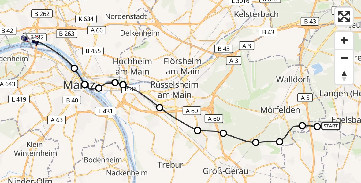 Flugroute Polizeihubschrauber Flughafen Frankfurt-Egelsbach - Wiesbaden, 05 August 2026, 06:43