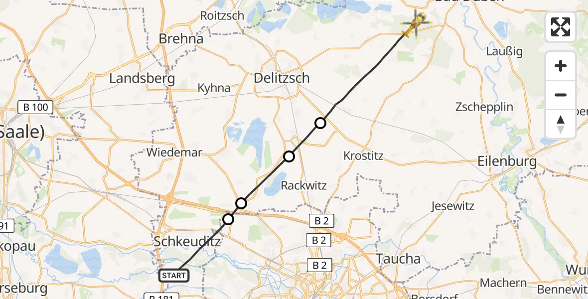 Flugroute Rettungshubschrauber Schkeuditz - Bad Düben, 05 August 2026, 06:48