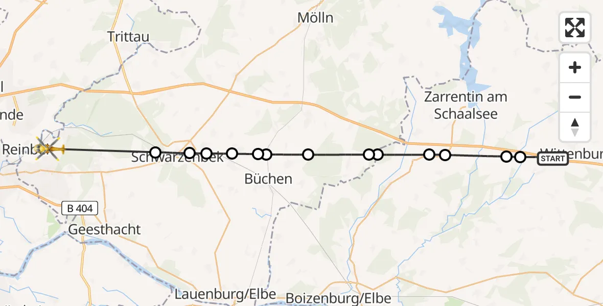 Flugroute Rettungshubschrauber Wittenburg - Wohltorf, 05 August 2026, 07:04