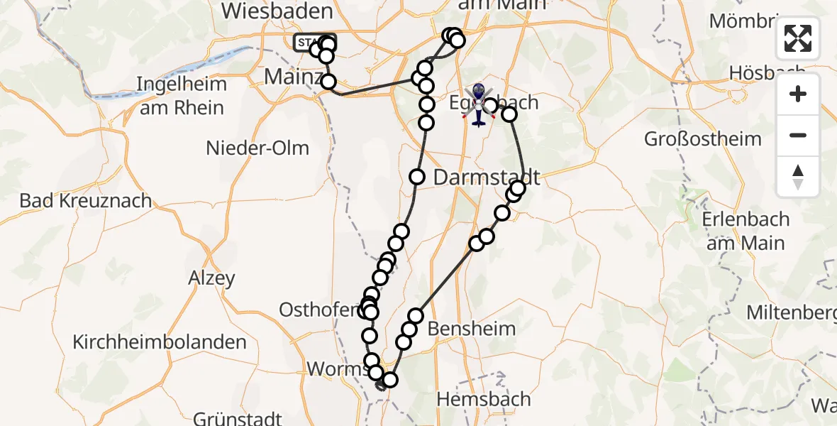 Flugroute Polizeihubschrauber Wiesbaden Militärflugplatz - Flughafen Frankfurt-Egelsbach, 05 August 2026, 07:08