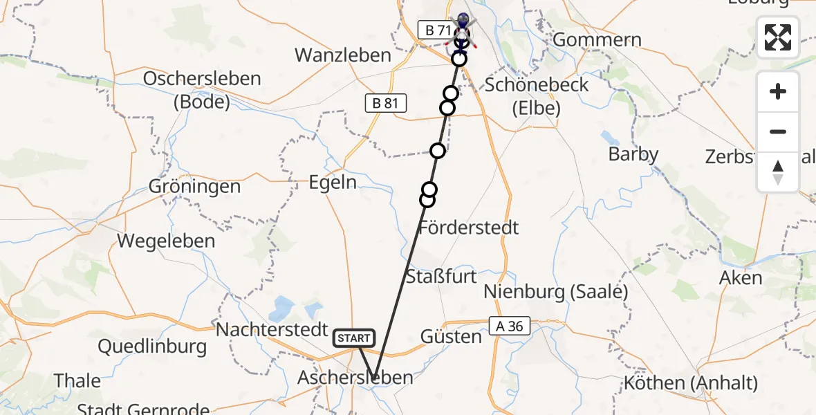 Flugroute Polizeihubschrauber Aschersleben - Magdeburg, 05 August 2026, 07:14