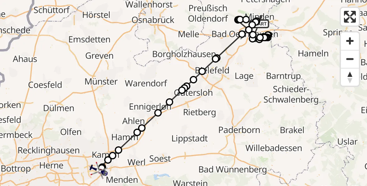Flugroute Polizeihubschrauber Porta Westfalica - Dortmund Flughafen, 05 August 2026, 07:18