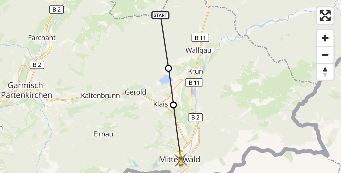 Flugroute Rettungshubschrauber Wallgau - Mittenwald, 05 August 2026, 07:25
