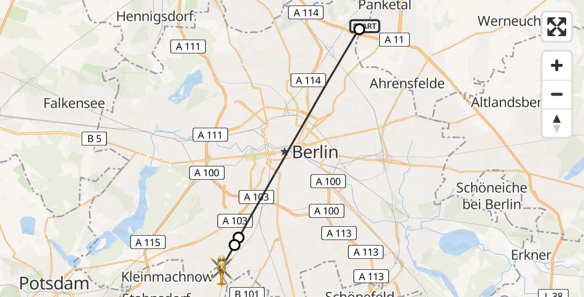Flugroute Rettungshubschrauber Helios Clinic Berlin-Buch - Berlin, 05 August 2026, 07:34