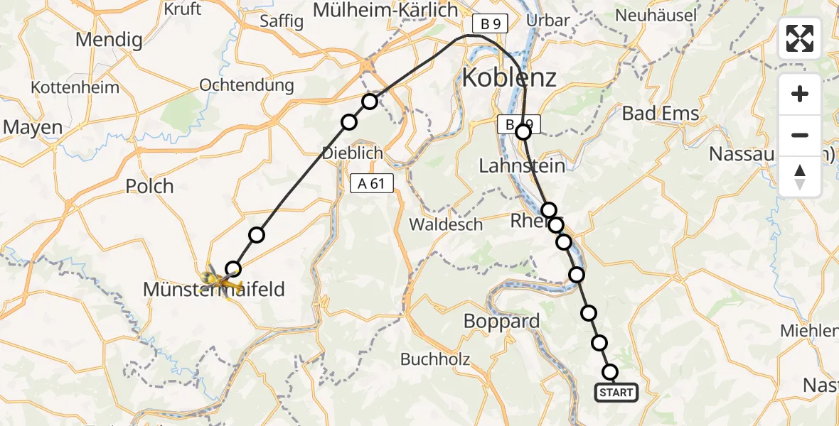 Flugroute Rettungshubschrauber Prath - Münstermaifeld, 05 August 2026, 07:36