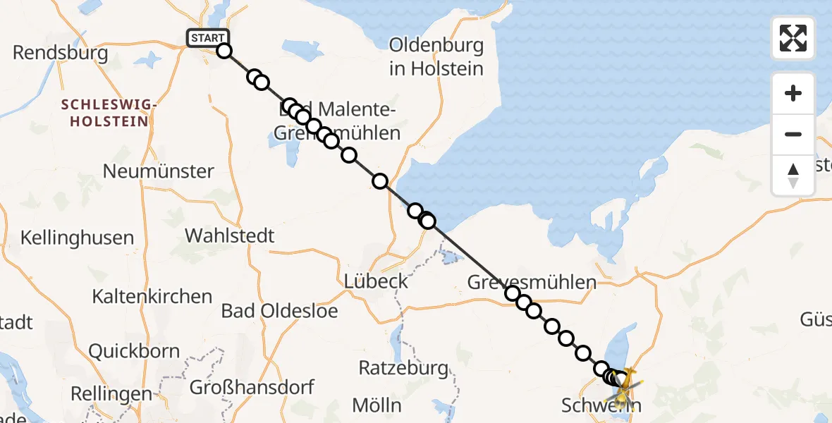 Flugroute Ambulanzhubschrauber Kiel - Leezen, 05 August 2026, 07:37