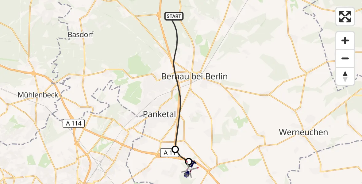 Flugroute Polizeihubschrauber Bernau bei Berlin - Ahrensfelde, 05 August 2026, 07:52
