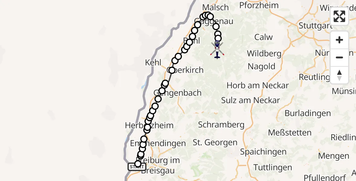 Flugroute Polizeihubschrauber Breisach am Rhein - Forbach, 05 August 2026, 08:03