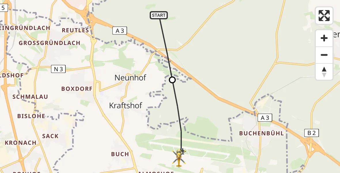 Flugroute Ambulanzhubschrauber Neunhofer Forst - Flughafen Nuremberg, 05 August 2026, 08:03