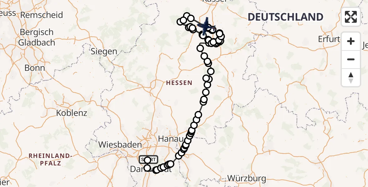 Flugroute Polizeiflugzeug Erzhausen - Wabern, 05 August 2026, 08:07