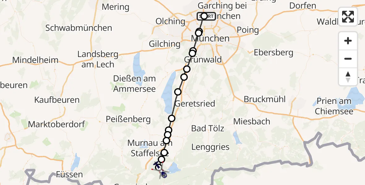 Flugroute Polizeihubschrauber Oberschleißheim - Kochel a.See, 05 August 2026, 08:12