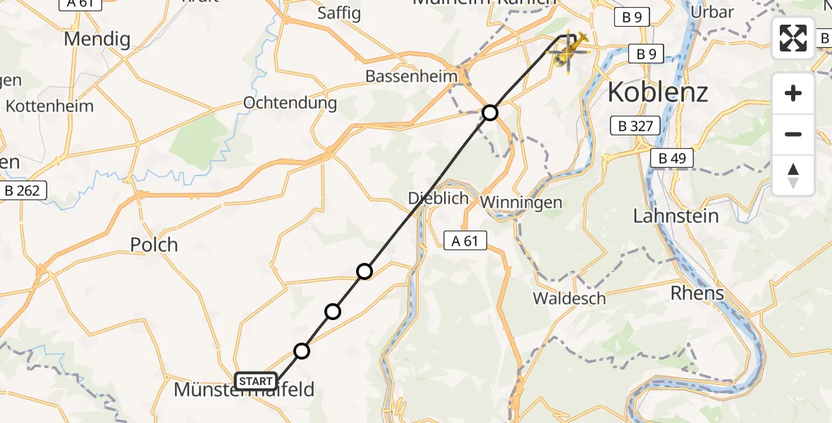 Flugroute Rettungshubschrauber Münstermaifeld - Koblenz, 05 August 2026, 08:13