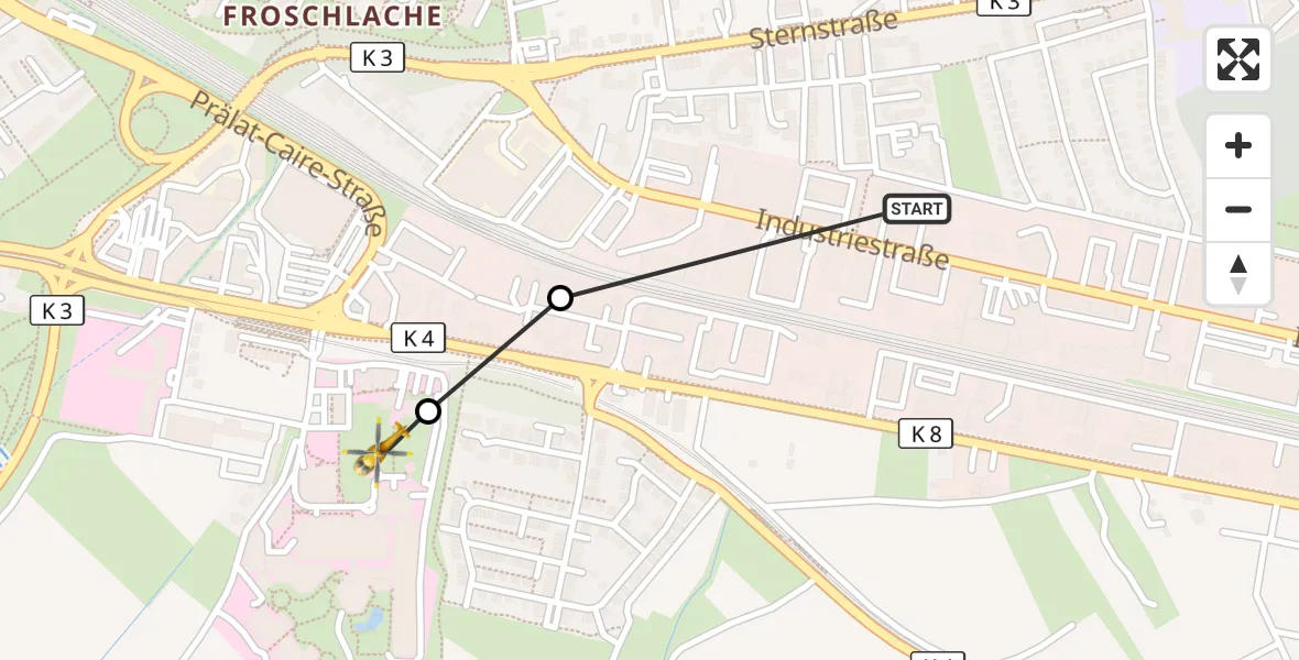 Flugroute Rettungshubschrauber Ludwigshafen am Rhein - Ludwigshafen Accident Hospital, 05 August 2026, 08:19