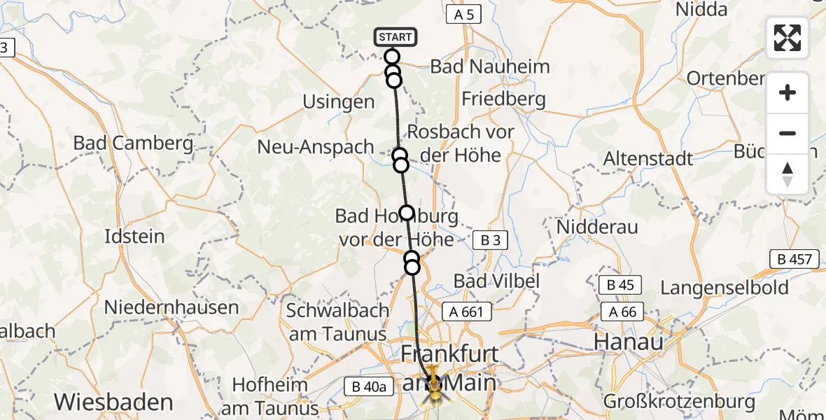 Flugroute Rettungshubschrauber Butzbach - Frankfurt University Hospital, 05 August 2026, 08:28