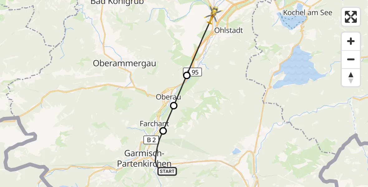Flugroute Rettungshubschrauber Garmisch-Partenkirchen - Murnau a.Staffelsee, 05 August 2026, 08:30