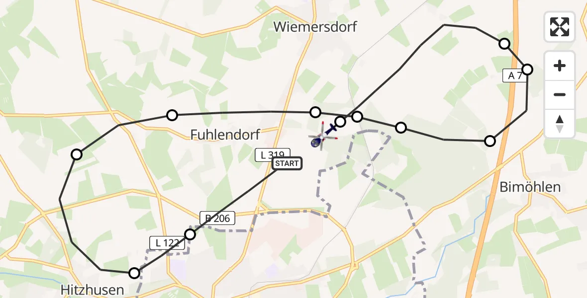 Flugroute Polizeihubschrauber Fuhlendorf - Bad Bramstedt Hubschrauberlandeplatz, 05 August 2026, 08:34