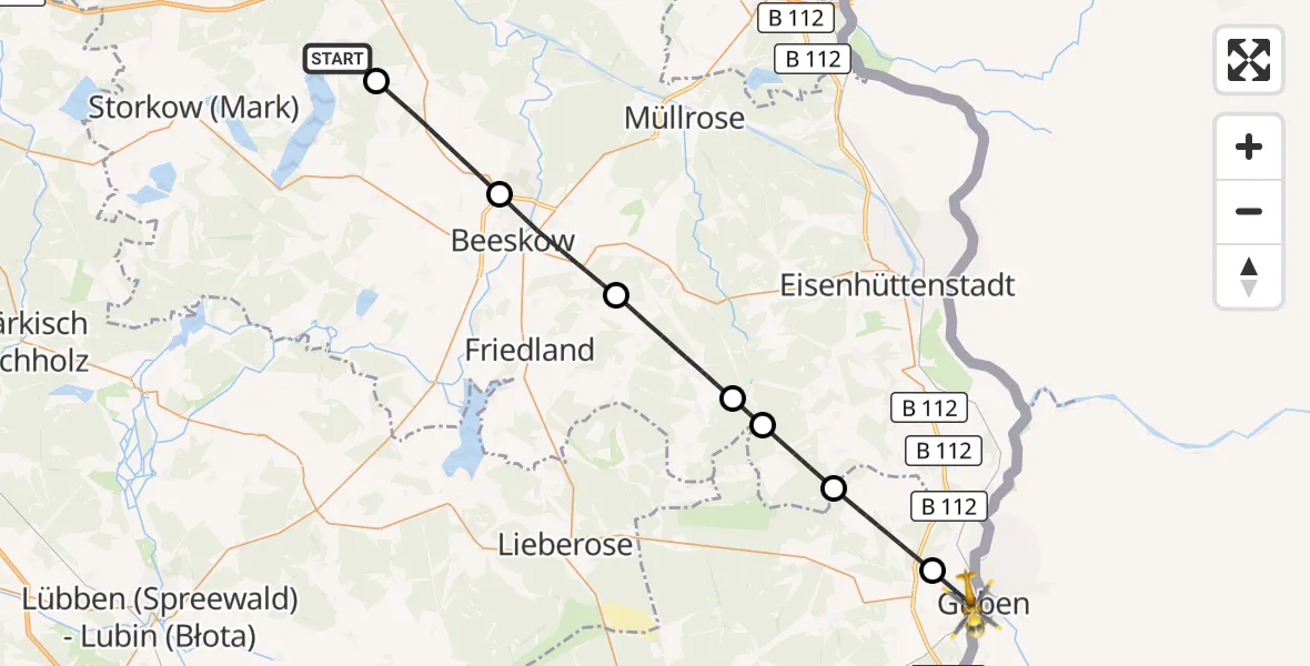 Flugroute Rettungshubschrauber Bad Saarow - Guben, 05 August 2026, 08:51