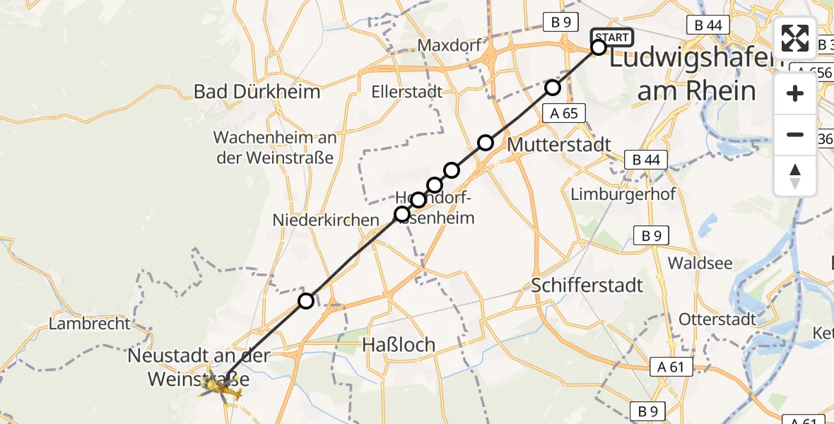 Flugroute Rettungshubschrauber Ludwigshafen Accident Hospital - Neustadt an der Weinstraße, 05 August 2026, 08:52