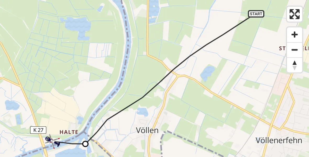 Flugroute Polizeihubschrauber Westoverledingen - Weener, 05 August 2026, 09:01