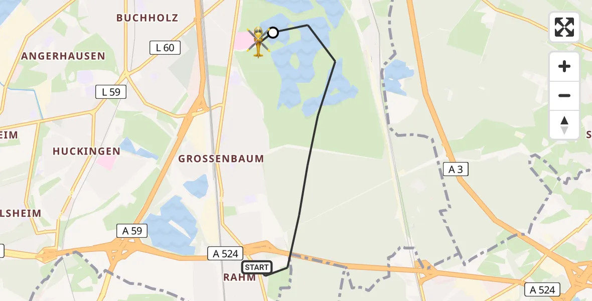 Flugroute Rettungshubschrauber Duisburg - Duisburg Air Rescue Hubschrauberlandeplatz (Christoph 9), 05 August 2026, 09:03