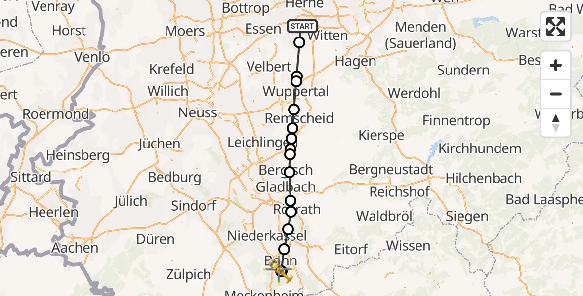 Flugroute Rettungshubschrauber Bochum - Bonn University Hospital, 05 August 2026, 09:13