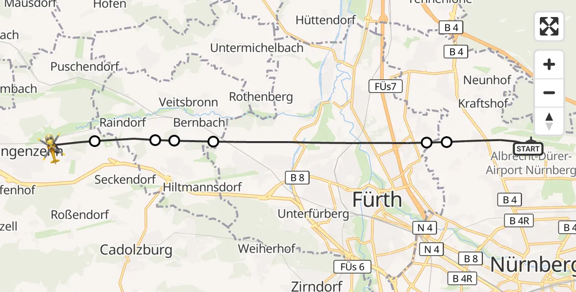 Flugroute Ambulanzhubschrauber Flughafen Nuremberg - Langenzenn, 05 August 2026, 09:19