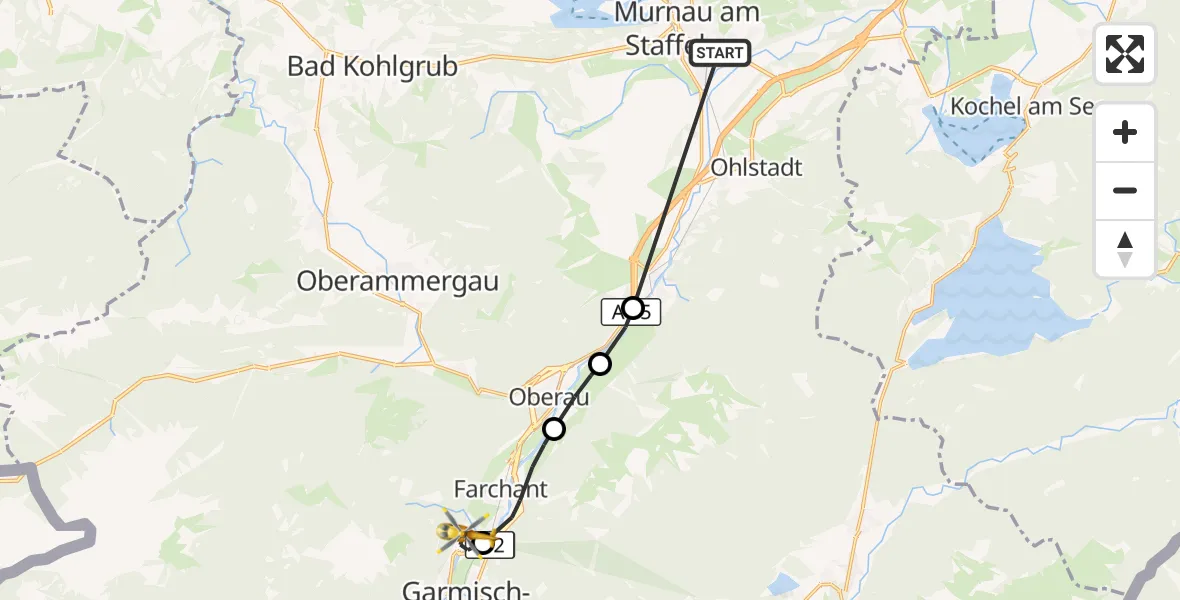 Flugroute Rettungshubschrauber Murnau Accident Hospital - Garmisch-Partenkirchen, 05 August 2026, 09:32