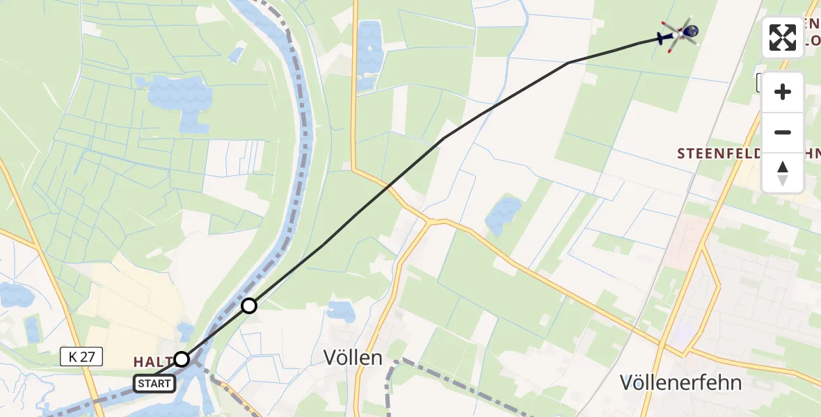 Flugroute Polizeihubschrauber Papenburg - Westoverledingen, 05 August 2026, 09:32