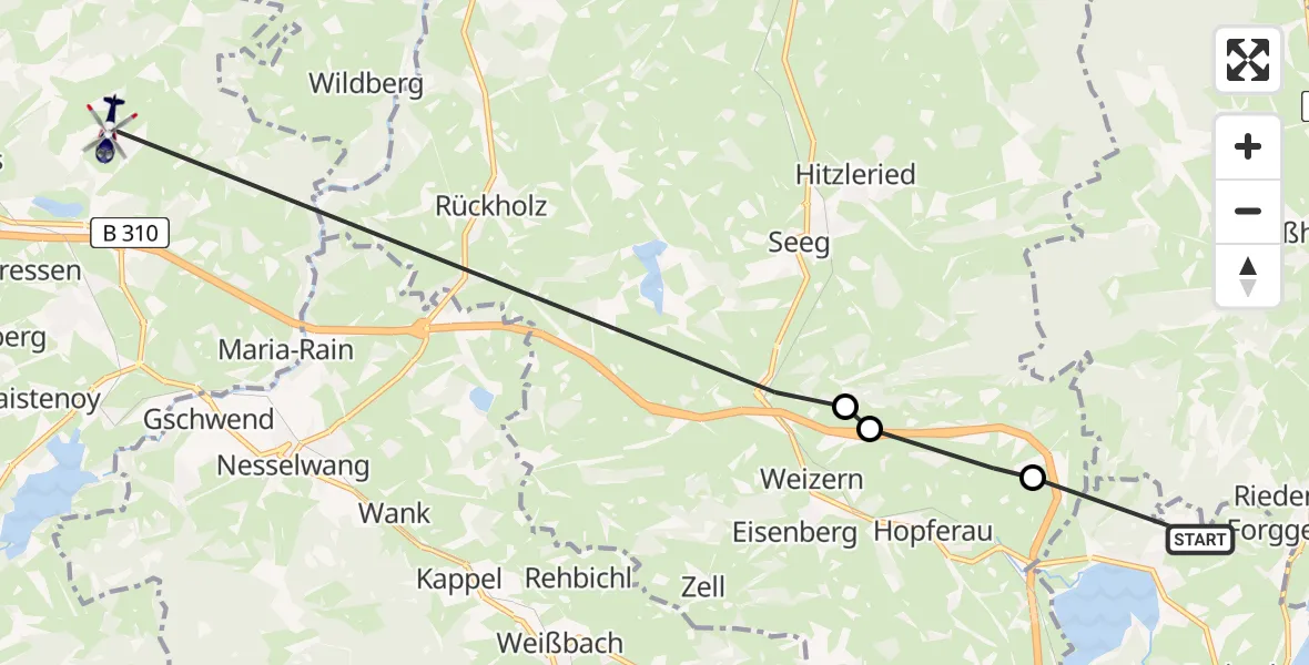 Flugroute Polizeihubschrauber Füssen - Oy-Mittelberg, 05 August 2026, 09:33